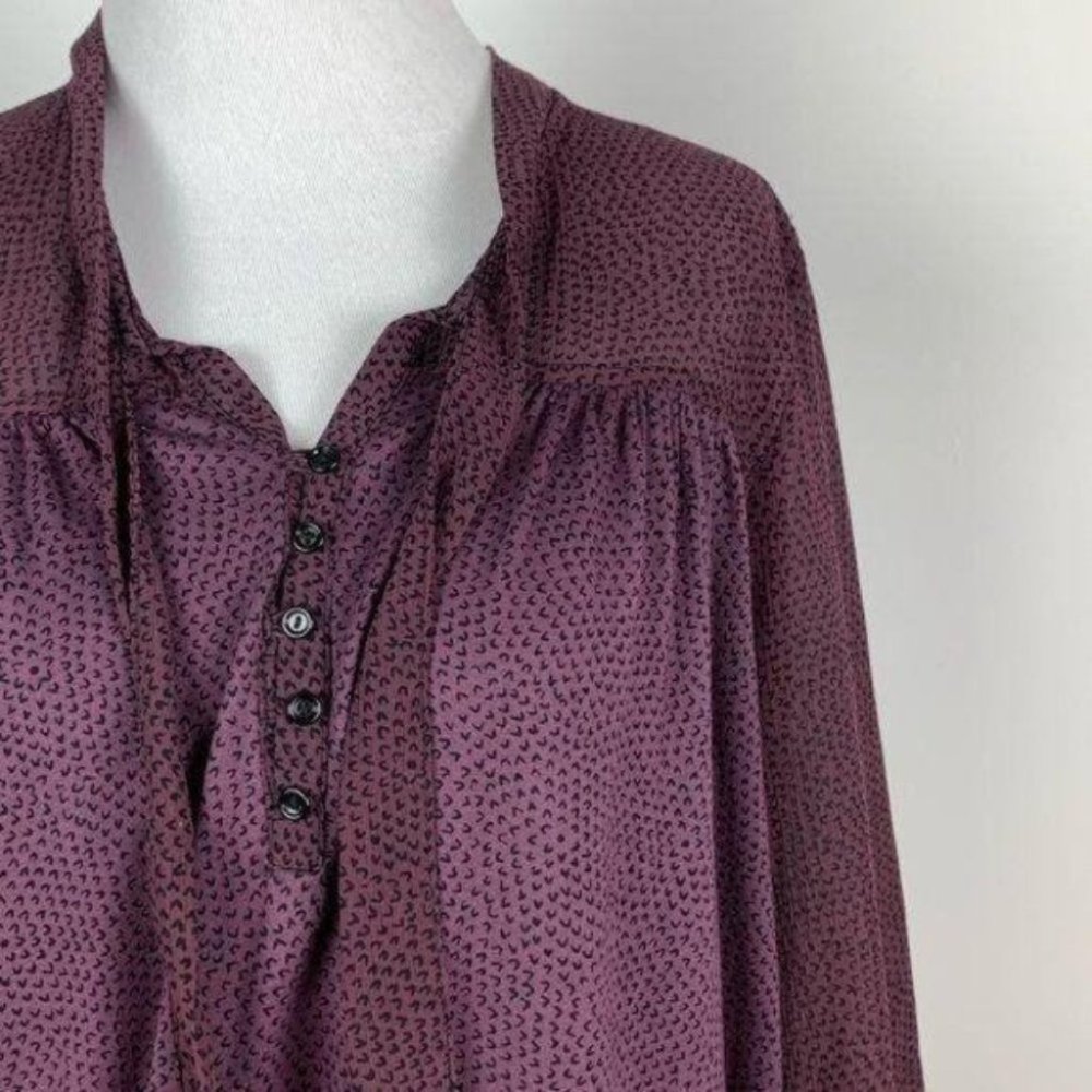 Ann Taylor loft top S pussy-bow half button blouse - Picture 2 of 8